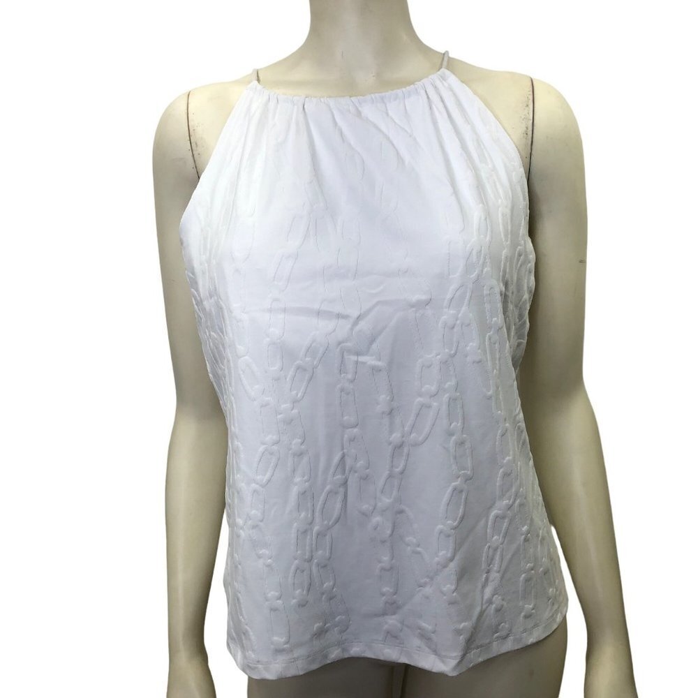 J McLAUGHLIN WHITE HALTER Built-In Shelf Bra TOP LG